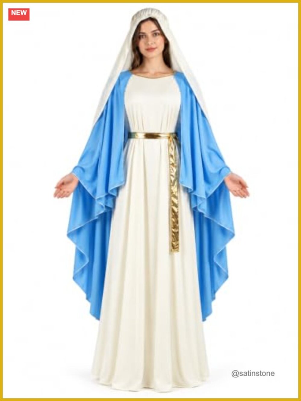 Virgin Mary Costume Women Biblical Robe Set Polyester Halloween Nativity